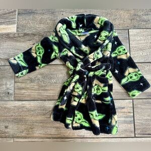 Star Wars Boys Plush Black Yoda Bath Robe House Coat Sz 2